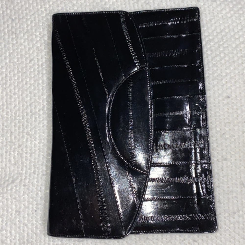 Leather of the Sea Black Eel Skin Clutch Bag Circa 1981